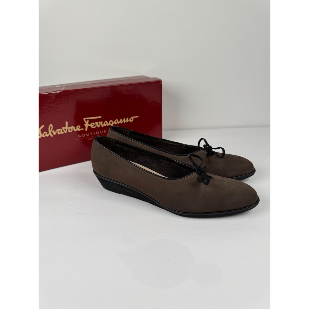 Salvatore Ferragamo Boutique Brown Suede Wedges Women's Size 7.5 AA Vintage
